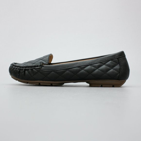 Ball-Band Ladies 10 Flare Black Slip-on Flats Moc-toe Quilted Moccasin Loafers - Picture 3 of 10